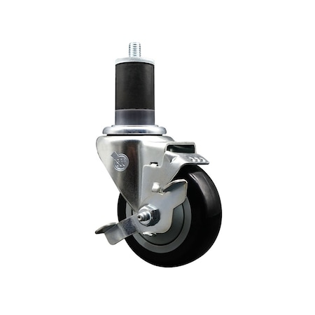 Service Caster 3.5'' Black Poly Swivel 1-5/8'' Expanding Stem Caster with Brake SCC-EX20S3514-PPUB-BLK-TLB-158